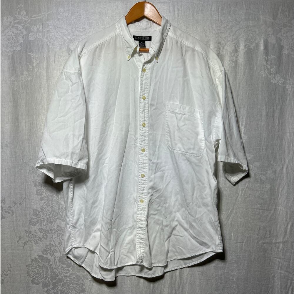 Vintage Structure Button Down XL White Short Sleeve Y2K 100% Cotton